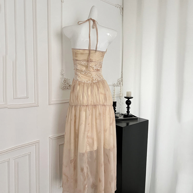 BXOXO - summer inspo Fashion Sexy Backless Beach Halter Dress Female Seaside Vacation Slim Solid Color Women Suspender Long Dress Summer New