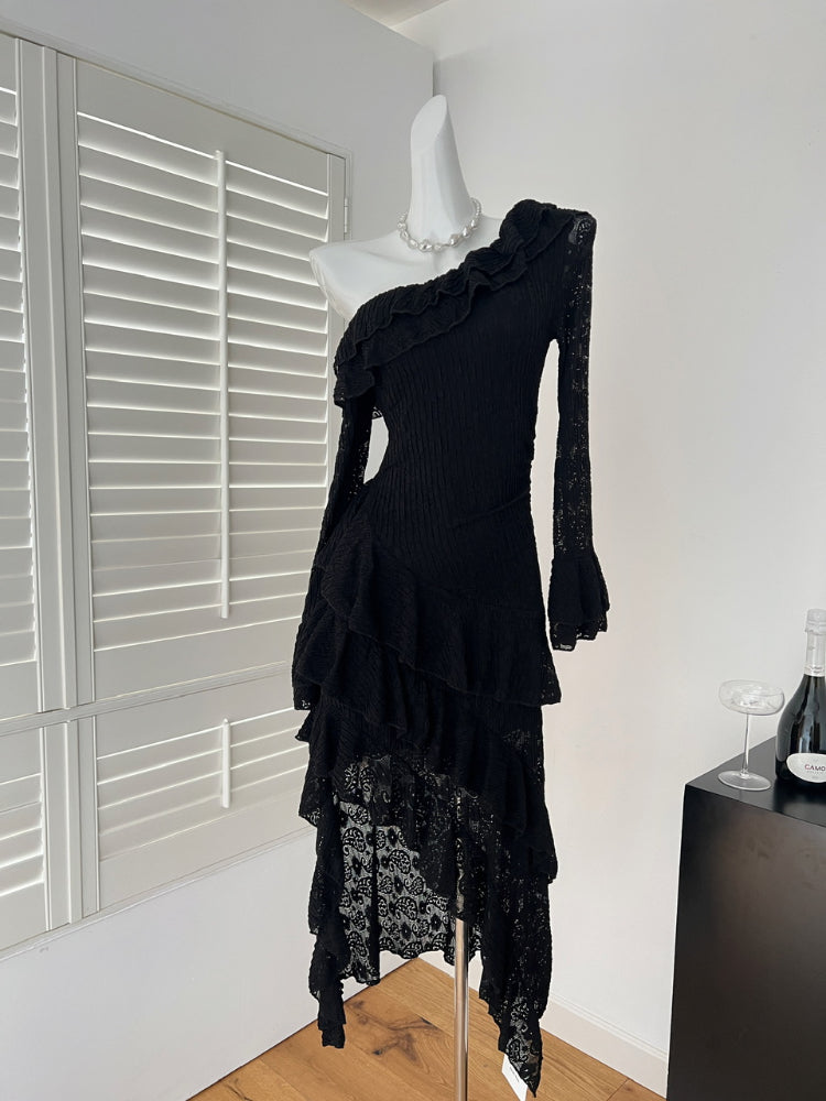 BXOXO France Elegant Romantic Fashion Evening Dress Women Off Shoulder Ruffle Flounce Long Party Dress Female Casual Chic Clothing New