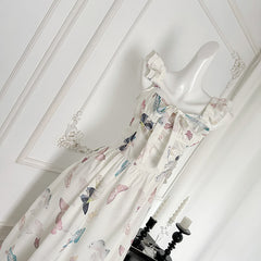 BXOXO - summer inspo French Style Temperament Sling Dress Women Summer New Fashion Butterfly Print Long Dress Sleeveless Elegant Slim Dresses