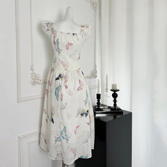 BXOXO - summer inspo French Style Temperament Sling Dress Women Summer New Fashion Butterfly Print Long Dress Sleeveless Elegant Slim Dresses