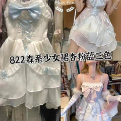 BXOXO Bow Sweet Lolita Girl Dress Women Clothing Korea Cute Bandage Sling Beach Dress Kawaii Summer Pulls Sexy Clothes Femme Dresses