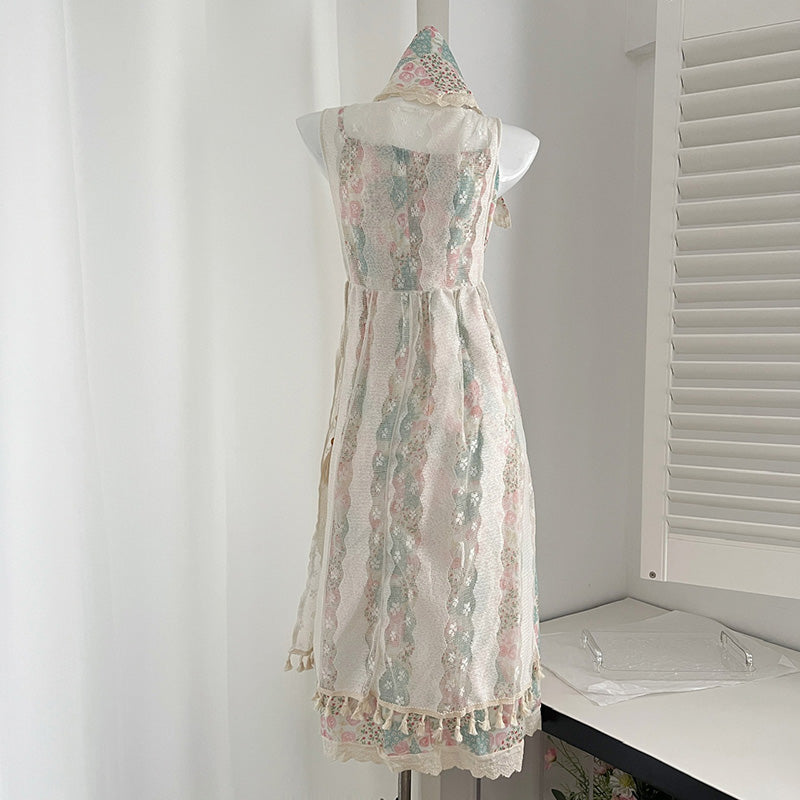 BXOXO - summer inspo Summer Sleeveless Floral Print Sling Party Dress Women Splicing Design Elegant High Waist Suspenders Long Dress Holiday Style