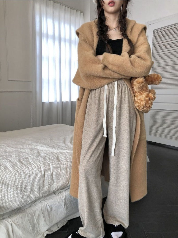 BXOXO Casual Korean Style Women Pants Baggy Elegant Pink High Waist Pleated Trousers Harajuku Cute Autumn Wide Home Pants Warm