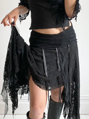BXOXO - summer inspo Black Solid Goth Lace Midi Skirts Womens Asymmetrical Hem Chic Fashion Vacation Boho Outfits
