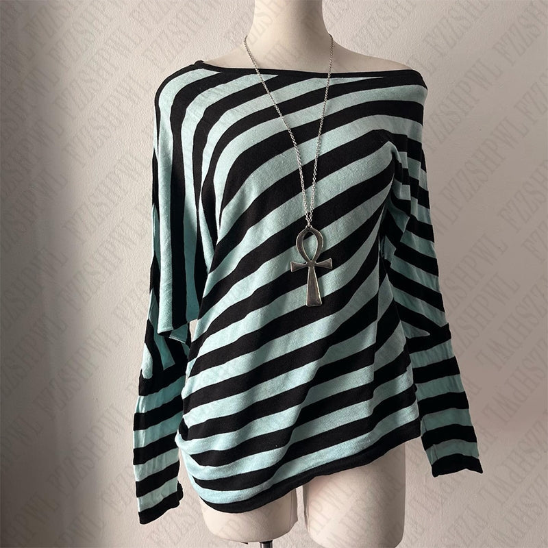 Bxoxo Y2K streetwear fashion Harajuku Women autumn and winter long sleeve 2000s casual vintage striped sexy Punk hip hop tops emo girl