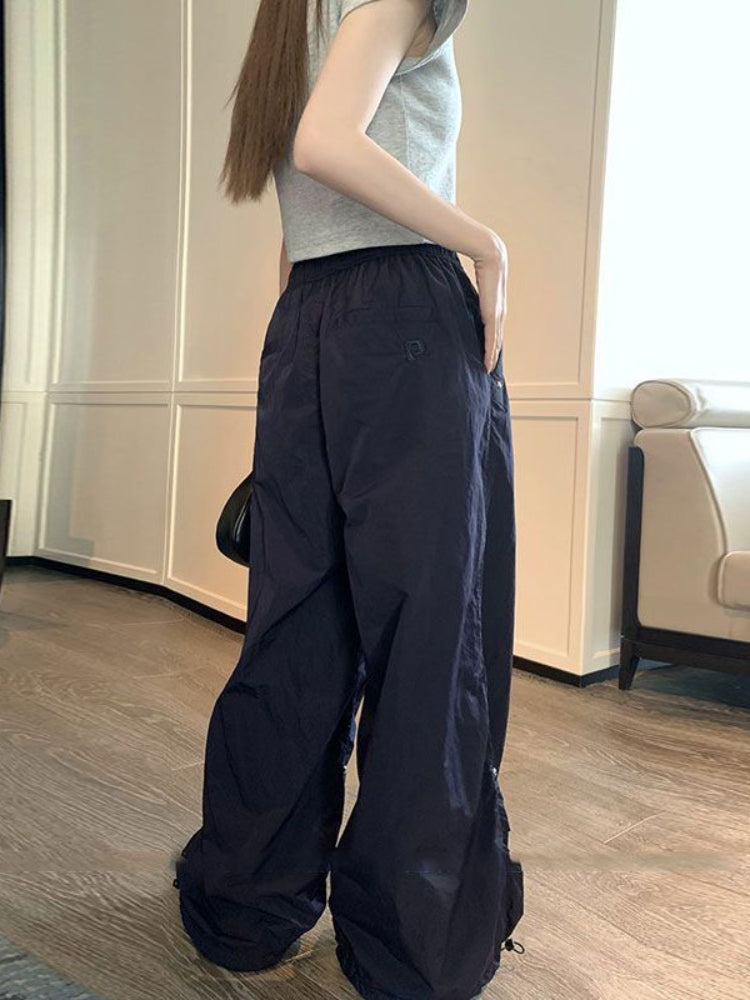 BXOXO Y2k Baggy Parachute Pants Women Vintage Wide Leg Pleated Cargo Trousers Joggers Casual Gray Oversized Summer Streetwear