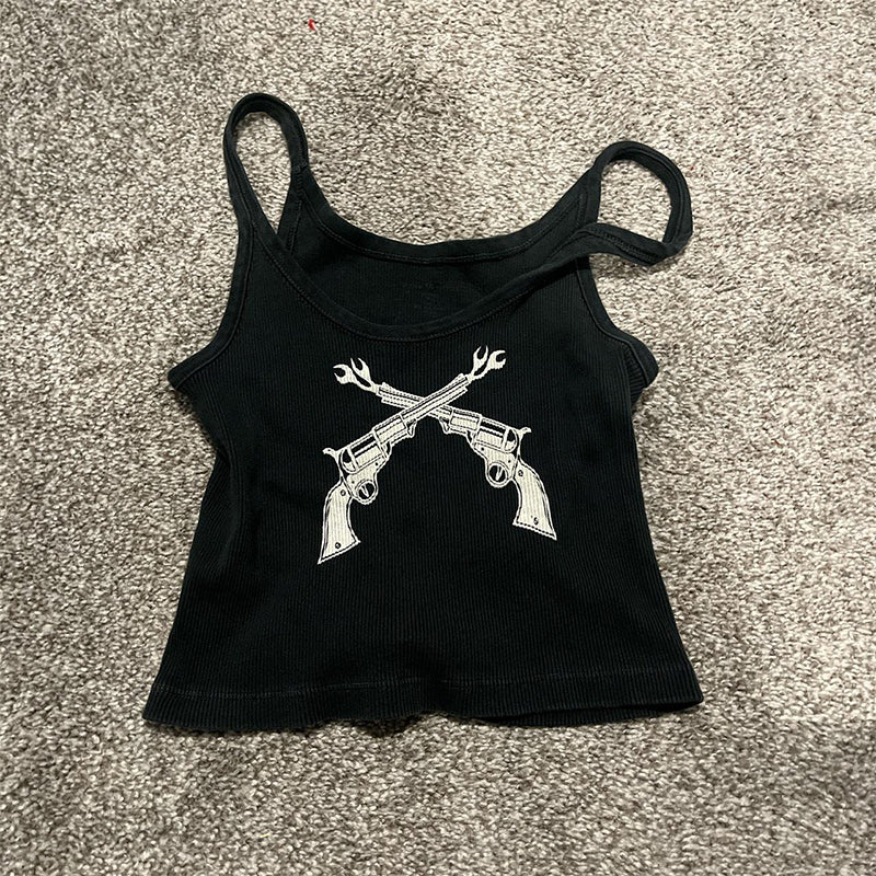 Bxoxo Grunge Punk Y2K Gothic Harajuku Fashion Streetwear Hip Hop Rock Women's Sleeveless Camisole Tops Geometric Print Sexy Emo Girls