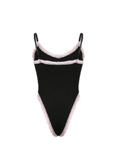 BXOXO - summer inspo Contrast Lace Trim Bow Sleeveless V Neck Skinny Sweet Sexy Black Bodysuit Women Cute Kawaii 2000s Clothes