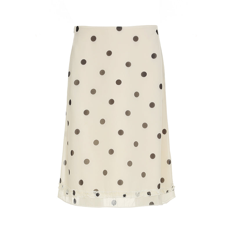 BXOXO - summer inspo Elegant England Style Dot Print Women Mid-Length Skirt  Edible Free Fungus Simple High Fashion Women Long Skirt