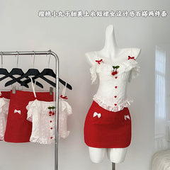 BXOXO - summer inspo 2025 New French Sweet Two-piece Short Crop Sling Tops + Bow A-line Skirts Suits Korean Spicy Girl Sexy Chic Sets
