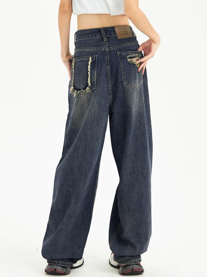 Vintage Blue Ripped Boyfriend Jeans