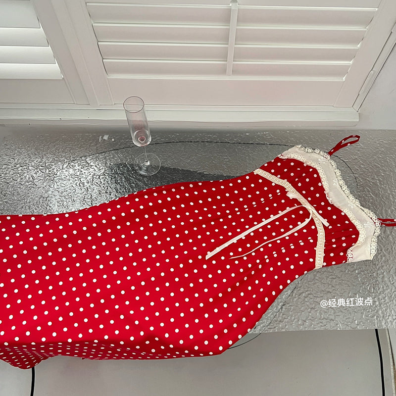 BXOXO - summer inspo Summer New Polka Dot Dresses Fashionable Harajuku Retro Suspender Dress Women Elegant Sleeveless Long Dress