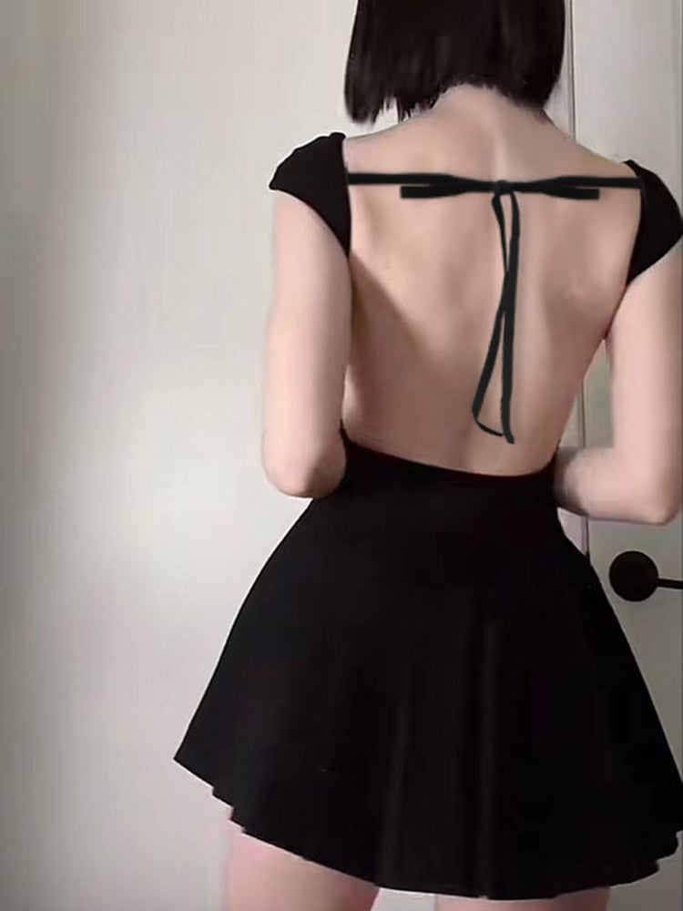 BXOXO - summer inspo Backless Lace-Up Sleeveless Square Collar A Line Mini Dress Women