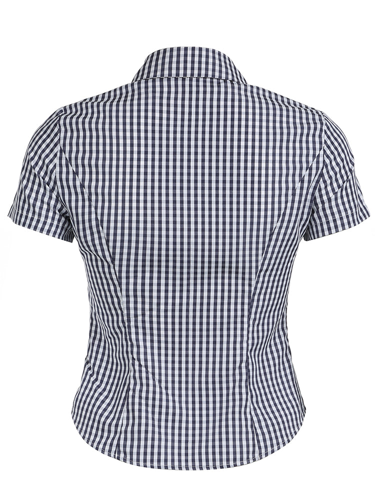 BXOXO - summer inspo Sweetown American Retro Casual Short Sleeve Plaid Shirts For Women Button Up Turn Down Collar Summer Spring Preppy Tops