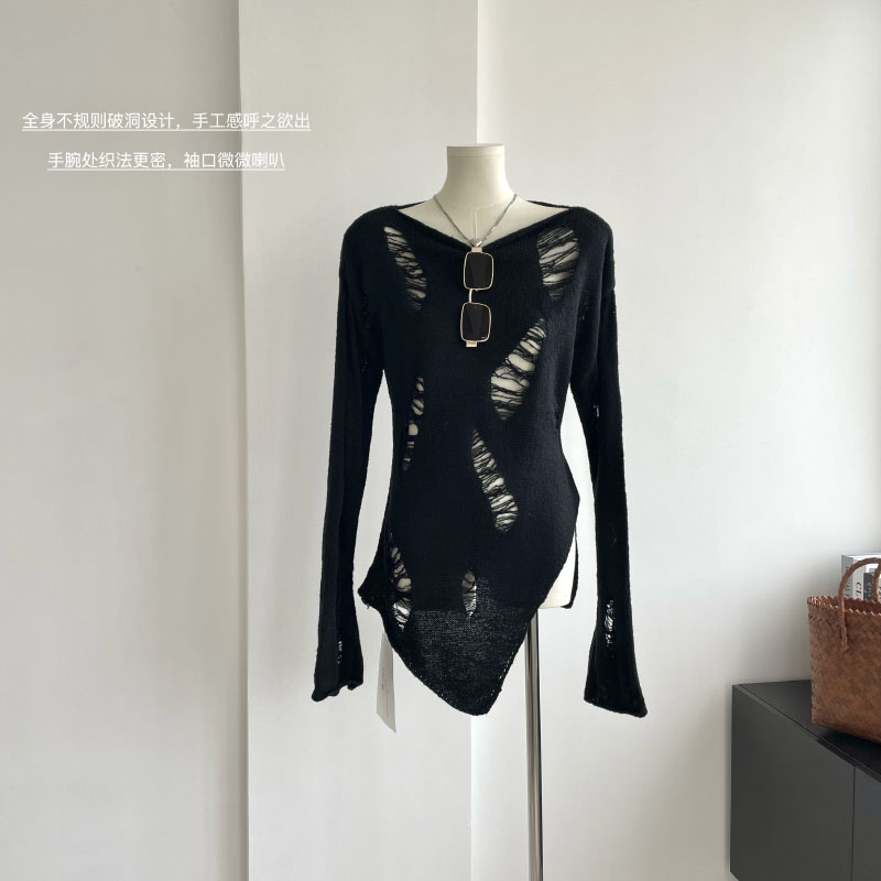 BXOXO - summer inspo Slim-fit Sexy Hollow-out Knitted Sweater Korean Fashion Vintage Party College Pullover Sweater