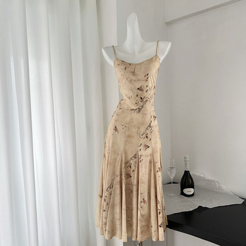 BXOXO - summer inspo New Chinese Style Fashionable Retro Slim Fit Suspender Dress for Women's Summer New Print Sleeveless Dresses
