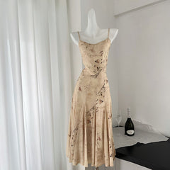 BXOXO - summer inspo New Chinese Style Fashionable Retro Slim Fit Suspender Dress for Women's Summer New Print Sleeveless Dresses