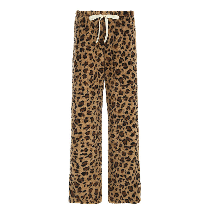 BXOXO - summer inspo Leopard Velvet Women Loose Long Pants Bow Y2k Retro Fashion Chic Warm Autumn New Trousers Design Street Style