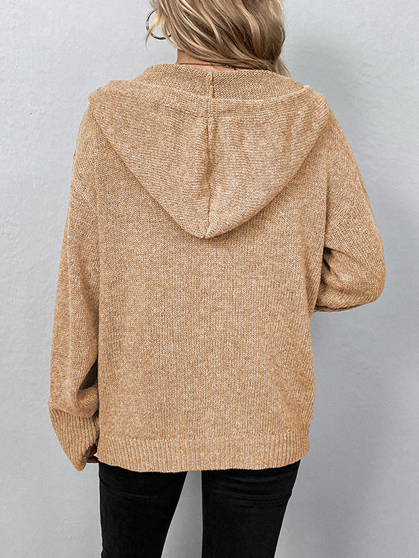 BXOXO Wrap Buttoned Hooded Solid Color Cardigan
