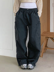 BXOXO - Drawstring Loose Low-Rise Multi-Pocket Cargo Pants