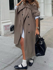 BXOXO Long Sleeves Loose Buttoned Pockets Solid Color Split-Joint Notched Collar Outerwear Trench Coats