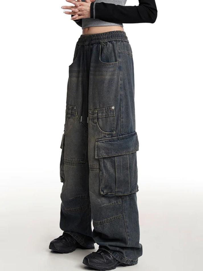 Vintage Distressed Multi Pocket Cargo Jeans