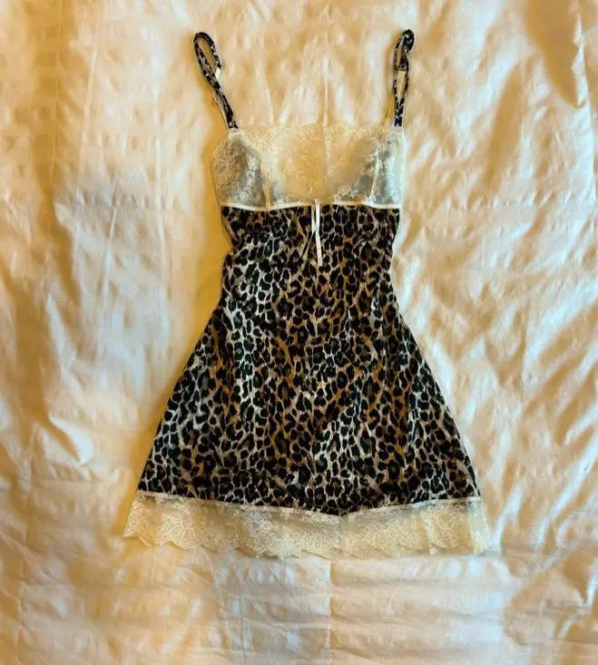 BXOXO Y2k Dresses Sexy 90s Women Clothes Leopard Lace Vintage Mini Dress Slim Bow Sweet Girl Aesthetic Korea High Waist Party dresses