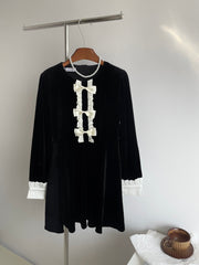 BXOXO - summer inspo Bow Wood Ear Dress Women Autumn Winter Design Sense Niche French RetroTemperament Women Dresses