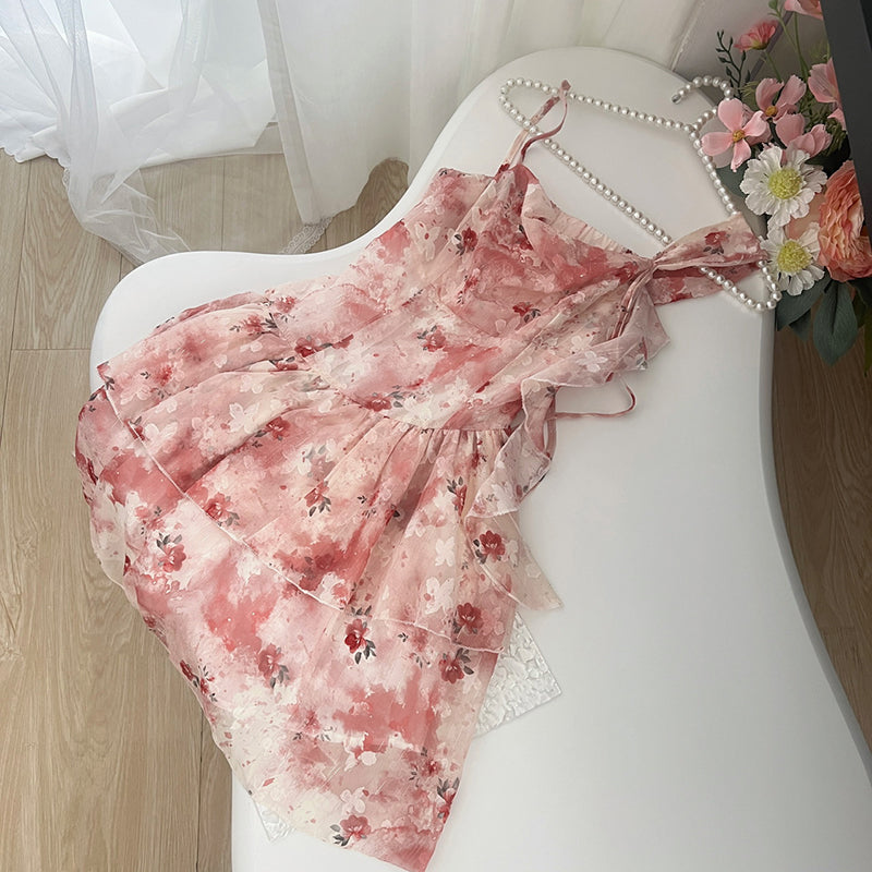 BXOXO - summer inspo Floral Print Slash Neck Dress Women Summer Sleeveless Vintage Dress Elegant Fashion Casual High Waist Suspender Dresses