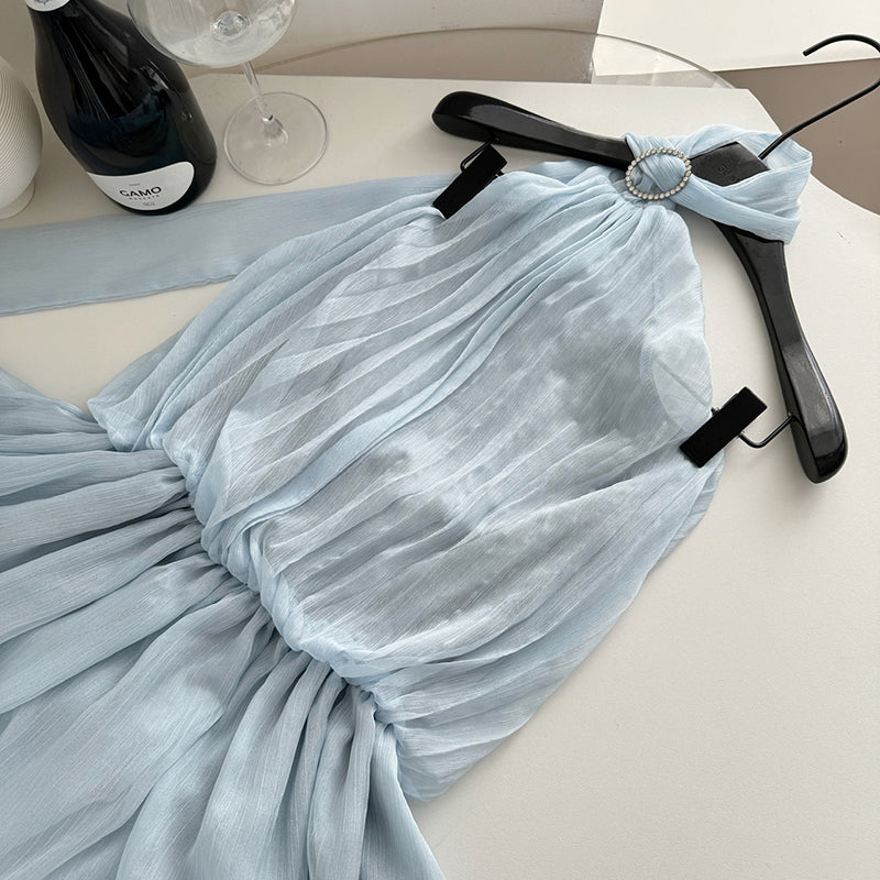 BXOXO - summer inspo Summer Ruffled Halter Dress Women Causal Sleeveless Off Shoulder Dresses Sexy BacklessMini Dress Chic Fashion Elegant