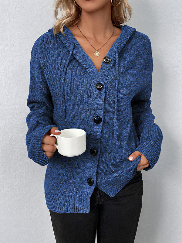 BXOXO Wrap Buttoned Hooded Solid Color Cardigan