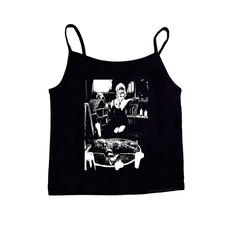 Bxoxo Punk Gothic Emo Girl Grunge Hip Hop Streetwear Chic Aesthetic Geometric Pattern Print Women Sleeveless Camisole Slim vintage Top