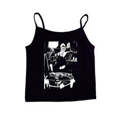 Bxoxo Punk Gothic Emo Girl Grunge Hip Hop Streetwear Chic Aesthetic Geometric Pattern Print Women Sleeveless Camisole Slim vintage Top