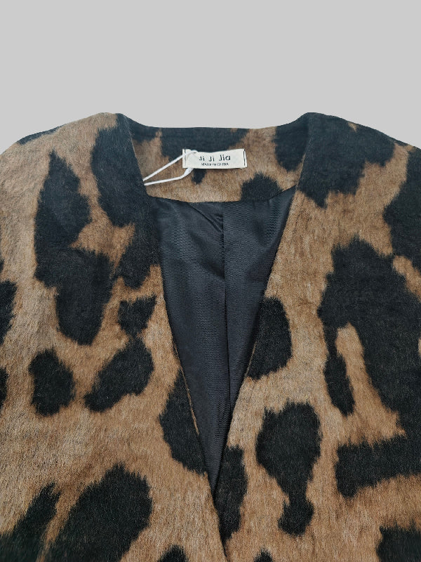 BXOXO Long Sleeves Loose Buttoned Leopard Pockets Split-Joint V-Neck Outerwear Trench Coats