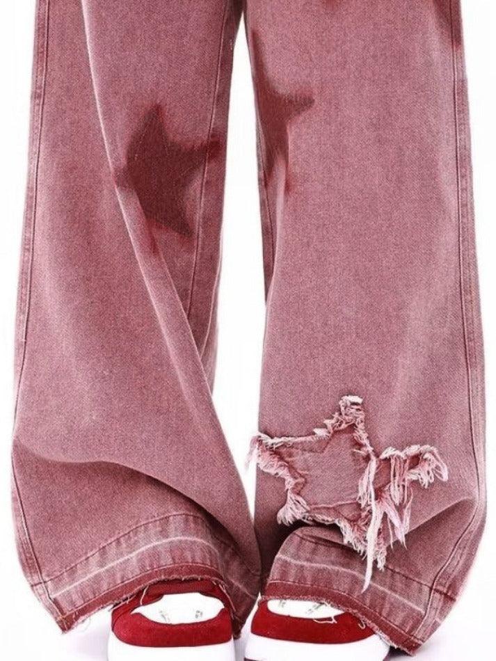 Vintage Star Print Embroidery Boyfriend Jeans