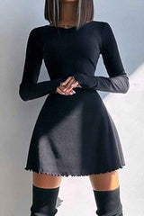 BXOXO - Crew Neck Back Strap Long Sleeve Mini Dress