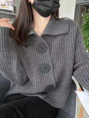 BXOXO Long Sleeves Loose Buttoned Split-Joint Lapel Cardigan Tops