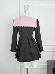 BXOXO Women College Preppy Mini Sailor Collar Dress Korean Shoujo Girl Frock Long Sleeve One-Piece 2000s Sweet Japanese Y2k Bow JK New