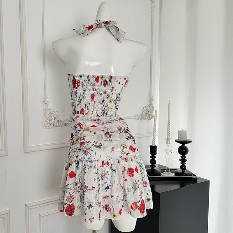BXOXO - summer inspo Sexy Backless Floral Print Halter Dress For Women Sleeveless Holiday Style Summer Short Dress
