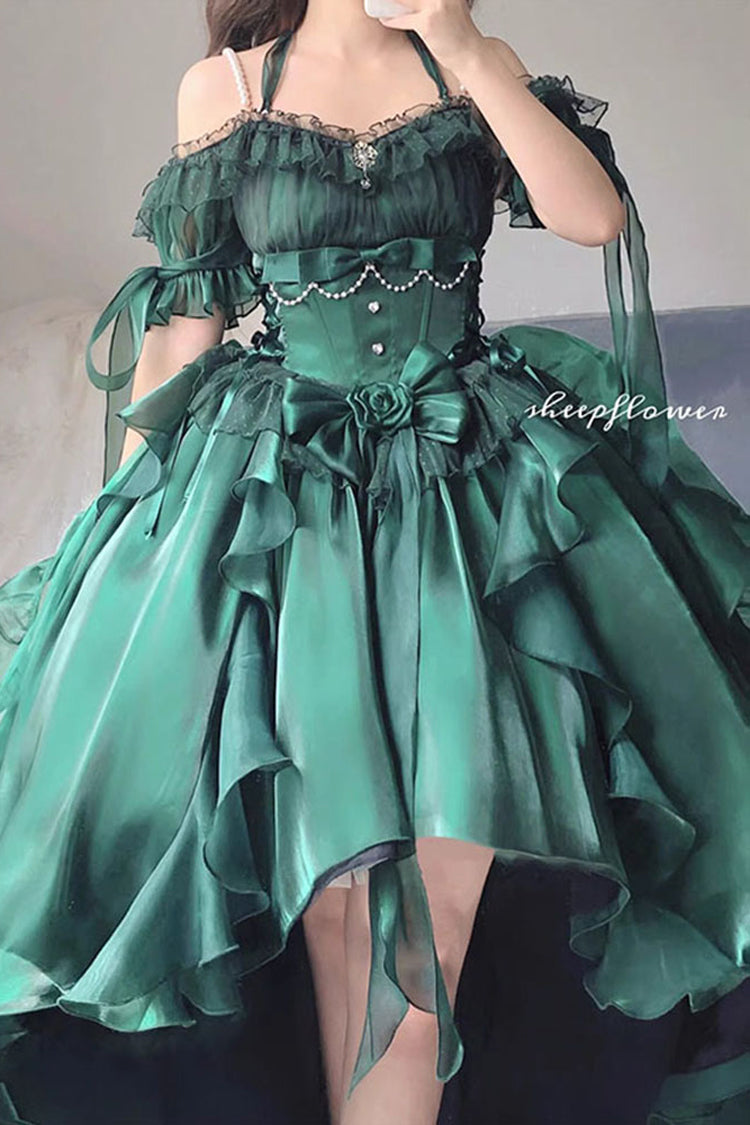 BXOXO - Green Bowknot Irregular Gothic Princess Lolita Jsk Dress