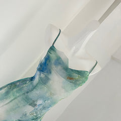 BXOXO - summer inspo Fashion Tie Dyed Printed Suspender Dress for Women Spring Summer Swing Collar Mermaid Dress Vintage Wrapped Fishtail Long Dress