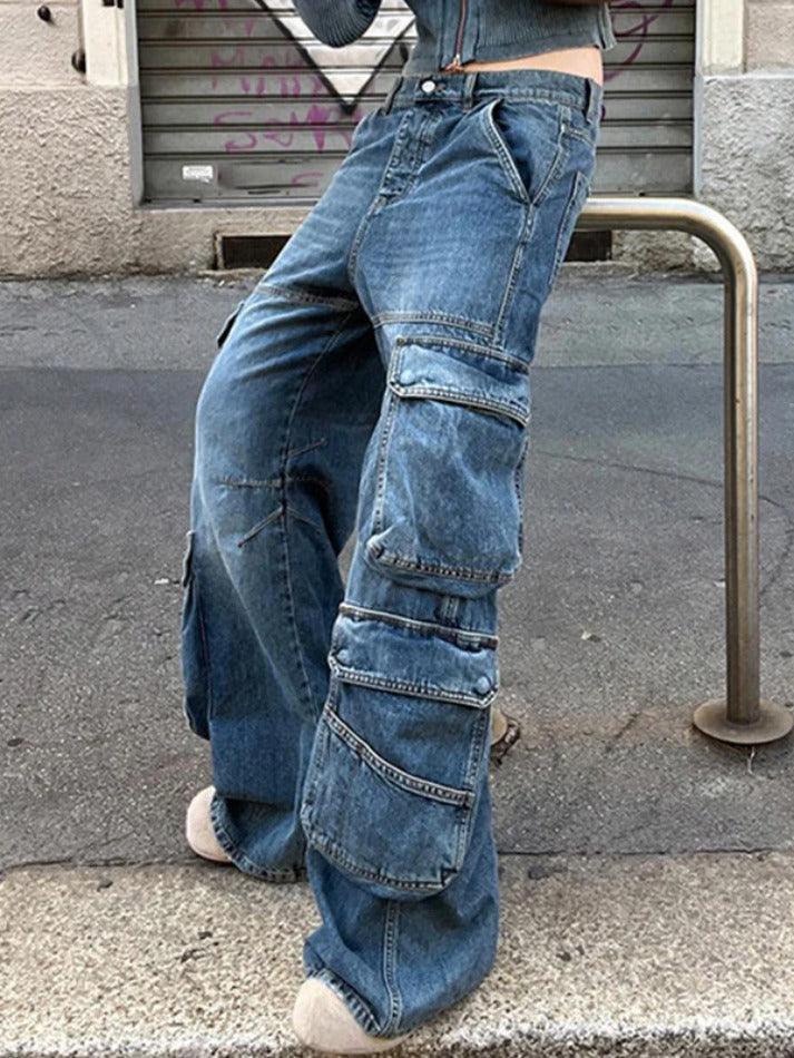 Street Multi Pocket Low Rise Cargo Jeans
