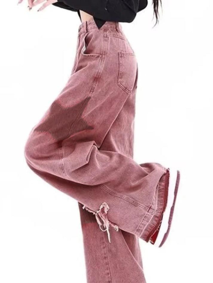 Vintage Star Print Embroidery Boyfriend Jeans