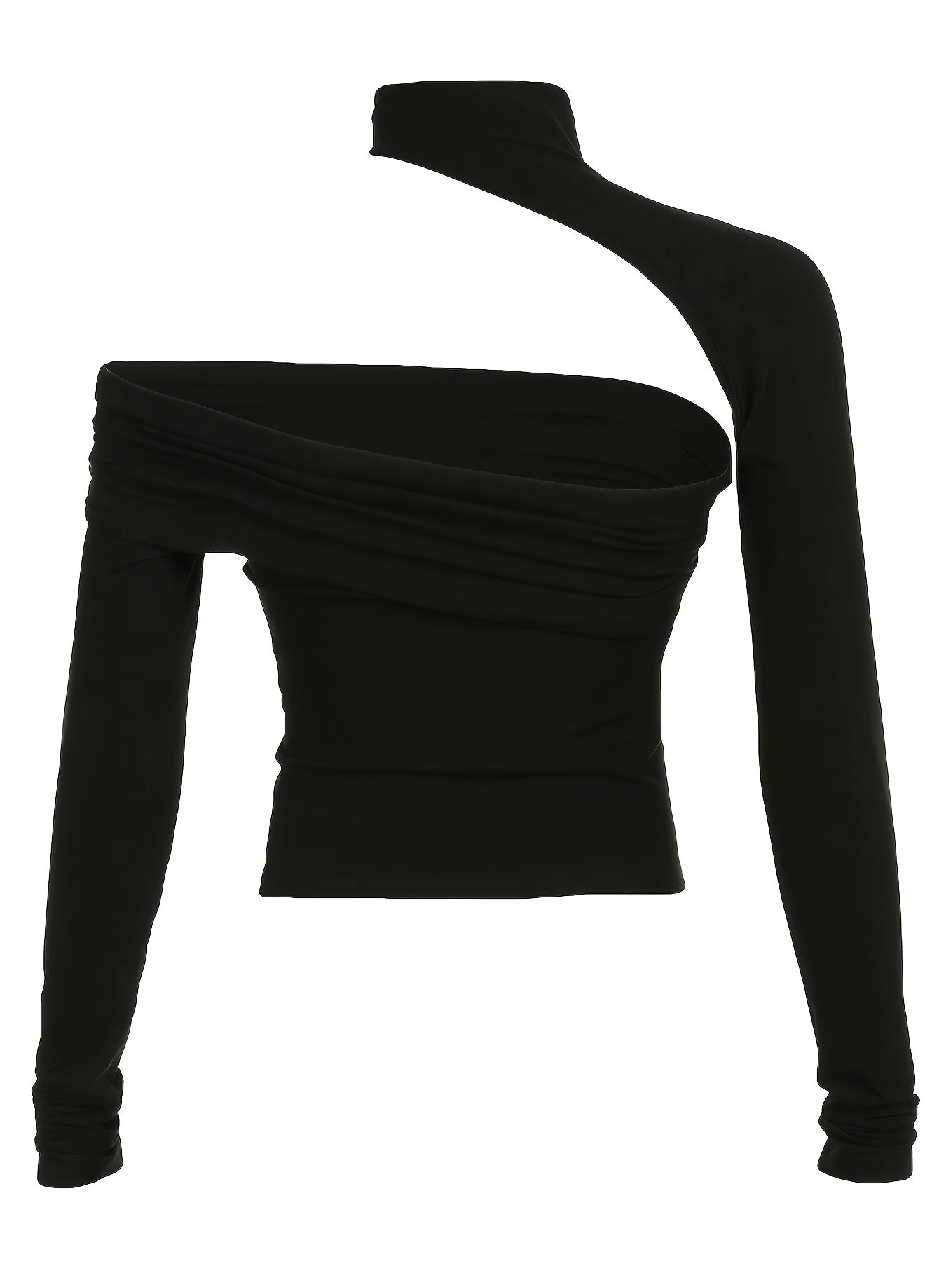 BXOXO [1pc Off-Shoulder T-Shirt] 1pc SassyGals Sexy Asymmetric Off-Shoulder T-Shirt for Women - Knit Polyester, Short Length, Solid Color, Slim Fit, Spring/Summer Fashion Top