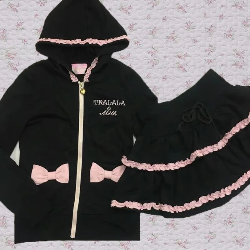 BXOXO Pink Kawaii Y2K Short Skirts Aesthetics Lace Women Clothes Harajuku Sexy Graphic Femme Suit Cute Sweet Girl Kpop Emo Mini Skirt