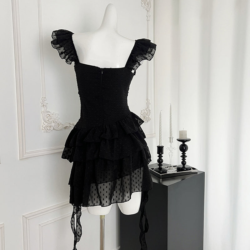 BXOXO - summer inspo Korean Style Fashion Black Dresses for Women Sexy Irregular Ruffles Dress Summer Classy Lady Evening Party Dress
