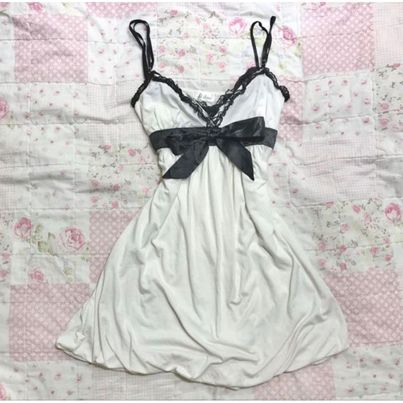 Bxoxo Women's dress pink leopard print fashion streetwear retro aesthetic Y2k cute bow casual hip hop emo girl punk sweet v-neck dress