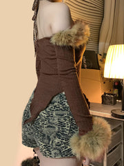 BXOXO - summer inspo Slim Fit Sexy Halter Fake Two Piece Women’s Tops Fashion Patchwork Faux Slash Collar Long Sleeves Autumn Blouses