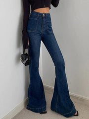 Vintage High Rise Elastic Flare Jeans