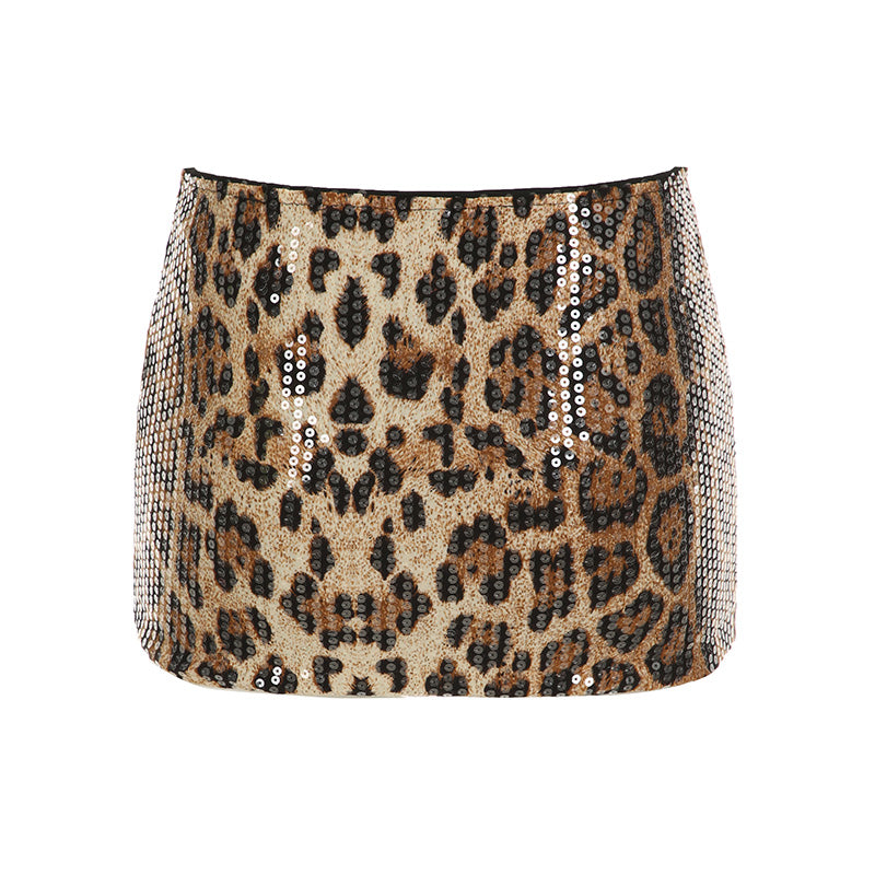 BXOXO - summer inspo Fashion Leopard Sequined Women Slim Sexy Mini Skirts Hotsweet Gyaru A-Line Skirts Trendy Streetwear Clothes